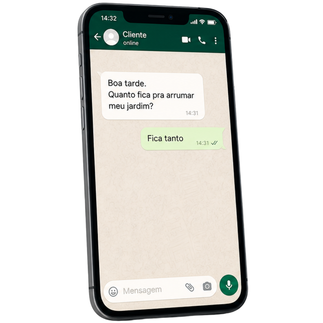 Celular mostrando uma conversa no WhatsApp com a mensagem 'Fica tanto'